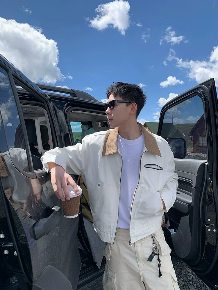 Giacca cargo corta versatile con risvolto retrò americano R1DGE