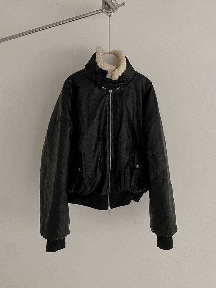 Giacca corta in pelle PU di lana MRCYC