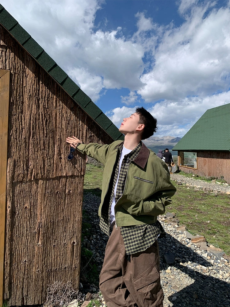 Giacca cargo corta versatile con risvolto retrò americano R1DGE