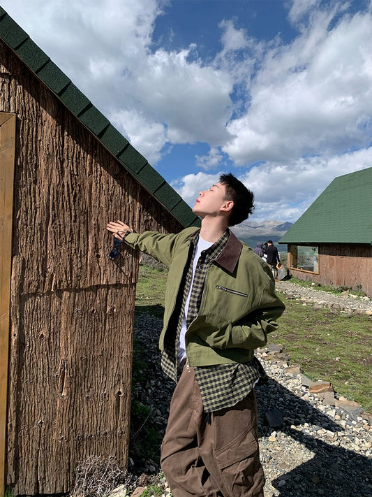 Giacca cargo corta versatile con risvolto retrò americano R1DGE