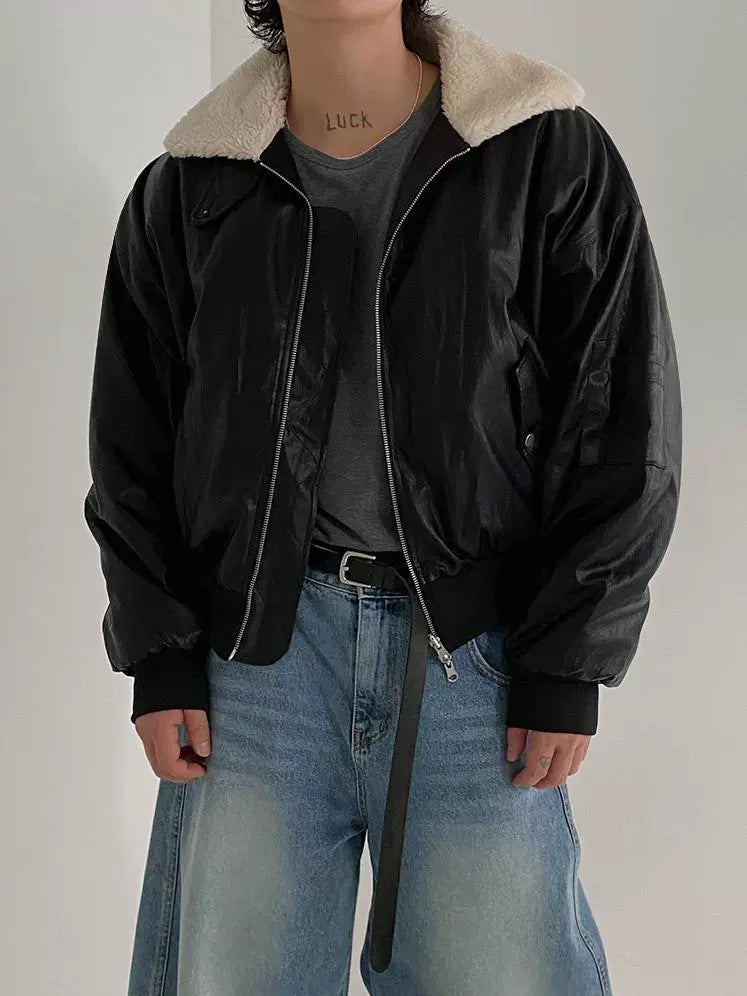 Giacca corta in pelle PU di lana MRCYC