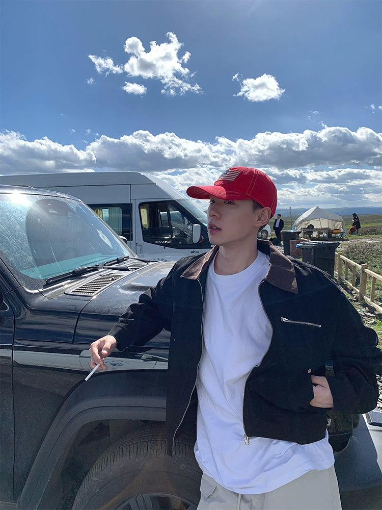 Giacca cargo corta versatile con risvolto retrò americano R1DGE